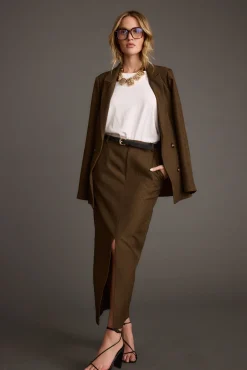 Best Tory Mocha Twill Midi Skirt Skirts|Sets