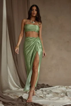 Hot Toulouse Metallic Sage Maxi Skirt Skirts|Sets