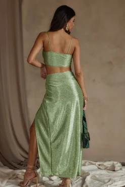 Hot Toulouse Metallic Sage Maxi Skirt Skirts|Sets