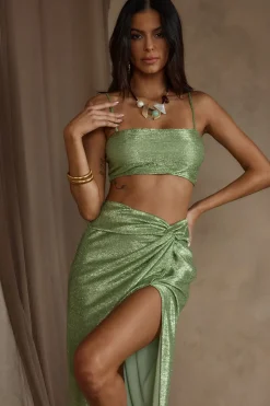 Hot Toulouse Metallic Sage Maxi Skirt Skirts|Sets