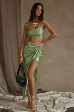Hot Toulouse Metallic Sage Maxi Skirt Skirts|Sets