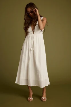 Clearance Turks Plunge White Gauze Maxi Dress The White Edit|Golden Hour Bachelorette
