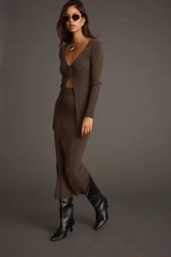 Clearance Tusk Mocha Open Front Longline Knit Sweater Sweaters + Cardis|Sets