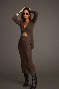 Hot Tusk Mocha Sweater Midi Skirt Work Wear Bottoms|Skirts