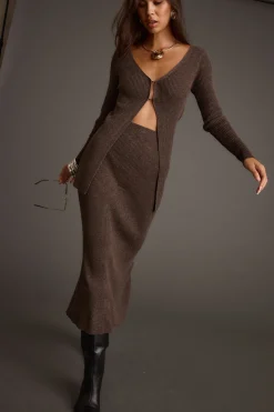 Hot Tusk Mocha Sweater Midi Skirt Work Wear Bottoms|Skirts