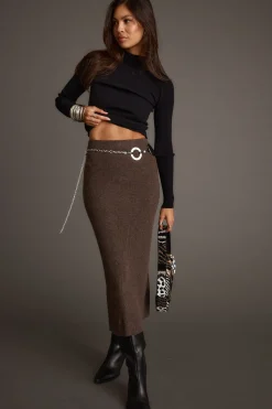 Hot Tusk Mocha Sweater Midi Skirt Work Wear Bottoms|Skirts