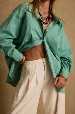 Best Vacanza Mint Button Up Top Long Sleeves|Vacation Tops