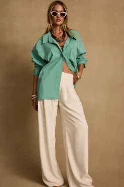 Best Vacanza Mint Button Up Top Long Sleeves|Vacation Tops