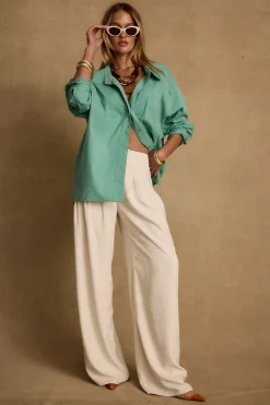 Best Vacanza Mint Button Up Top Long Sleeves|Vacation Tops