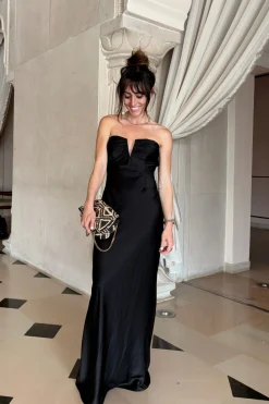 Online Valeria Black Strapless Satin Maxi Dress Wedding Guest Dresses|Maxi Dresses