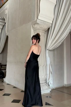 Online Valeria Black Strapless Satin Maxi Dress Wedding Guest Dresses|Maxi Dresses