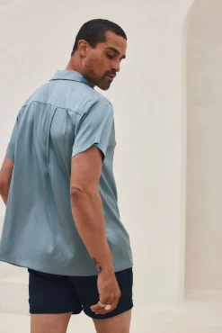 New Vaughn Blue Satin Camp Shirt Tees + Tanks|Vacation Tops