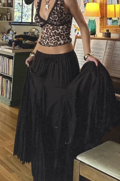 Best Violetta Black Gauze Maxi Skirt Skirts|Festival Bottoms