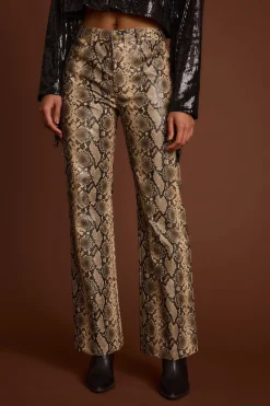 Hot Viper Room Cream Snake Print Vegan Leather Pants Going Out Bottoms|Pants