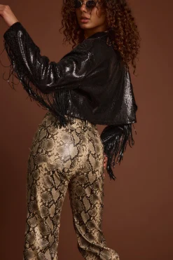 Hot Viper Room Cream Snake Print Vegan Leather Pants Going Out Bottoms|Pants