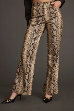 Hot Viper Room Cream Snake Print Vegan Leather Pants Going Out Bottoms|Pants