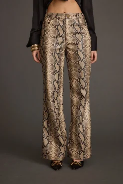Hot Viper Room Cream Snake Print Vegan Leather Pants Going Out Bottoms|Pants