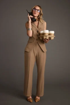 Best Virginia Taupe Seamed Slim Leg Trousers Work Wear Bottoms|Pants