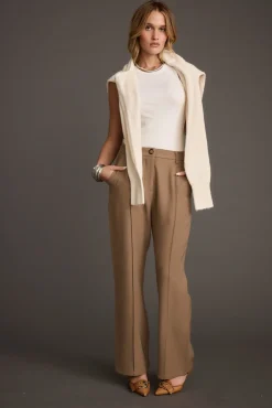 Best Virginia Taupe Seamed Slim Leg Trousers Work Wear Bottoms|Pants