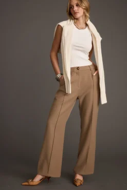 Best Virginia Taupe Seamed Slim Leg Trousers Work Wear Bottoms|Pants