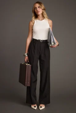 Sale Weiss Black Wide Leg Trousers Pants|Work Wear Bottoms