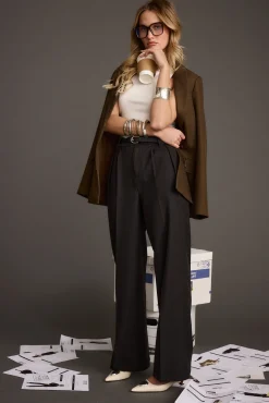 Sale Weiss Black Wide Leg Trousers Pants|Work Wear Bottoms