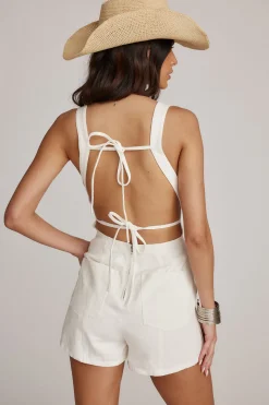 New Winona White Denim Romper Denim + Diamonds Bachelorette|Western Bachelorette