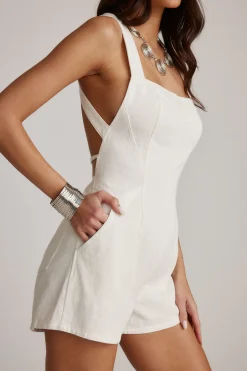 New Winona White Denim Romper Denim + Diamonds Bachelorette|Western Bachelorette