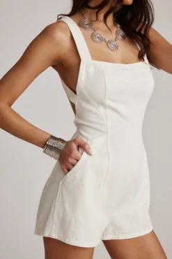 New Winona White Denim Romper Denim + Diamonds Bachelorette|Western Bachelorette